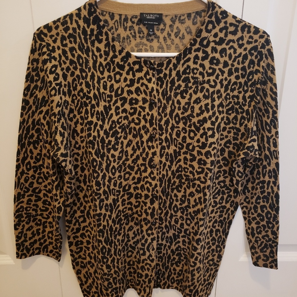 Talbots Animal Print Merino Wool Sweater NWOT Med
